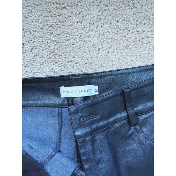 Violet Louise Faux Black Leather Flare Pants Medium Goth Punk Edgy Classic Fall - Picture 4 of 5